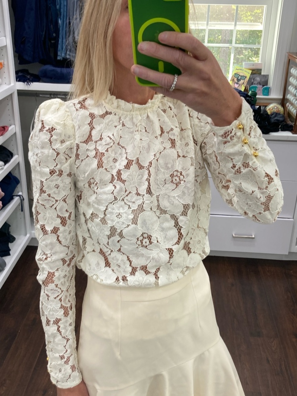 Wayf Ivory Floral Lace Long-Sleeve Blouse